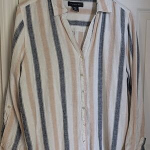 Tahari Beige and Blue Striped Shirt